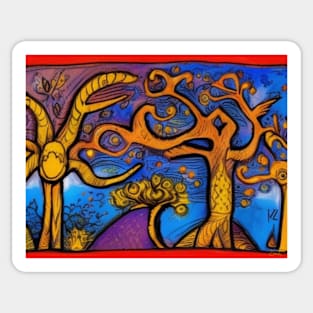 Folk Art Abstract Fairytale Forest Sticker